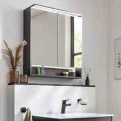 B.PARIS LED ogledalo z omarico 700 x 718 x 156 mm črna mat/Rigoletto Eiche