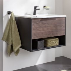 B.PARIS set z umivalnikom iz litega marmorja 705 mm črna mat/Rigoletto Eiche