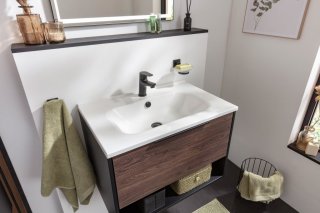 B.PARIS set z umivalnikom iz litega marmorja 705 mm črna mat/Rigoletto Eiche