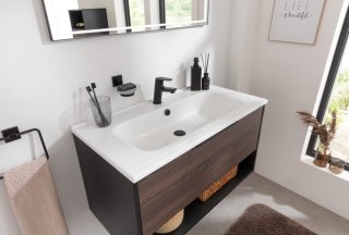 B.PARIS set z umivalnikom iz litega marmorja 905 mm črna mat/Rigoletto Eiche