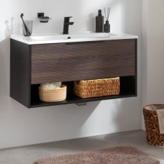 B.PARIS set z umivalnikom iz litega marmorja 905 mm črna mat/Rigoletto Eiche