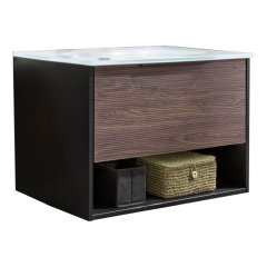 B.PARIS set z umivalnikom iz stekla 705 mm črna mat/Rigoletto Eiche