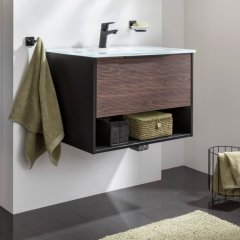 B.PARIS set z umivalnikom iz stekla 705 mm črna mat/Rigoletto Eiche