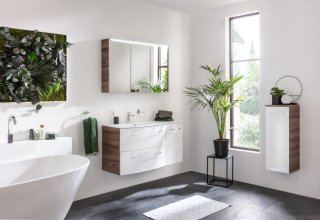 VERONA omara pod umivalnikom, desna 350 x 575 x 397 mm oreh/bela visoki sijaj