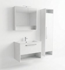 SMART 80 4 delni set Omarica z ogledalom + Umivalnik z omarico + Visoka omara BELA MAT