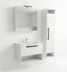 SMART 80 4 delni set Omarica z ogledalom + Umivalnik z omarico + Visoka omara BELA MAT