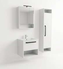 SMART 60 4-delni set Omarica z ogledalom + Umivalnik z omarico + Visoka omara BELA MAT