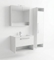 SMART 60 4-delni set Omarica z ogledalom + Umivalnik z omarico + Visoka omara BELA MAT