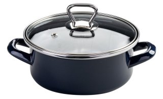 Kozica s steklenim pokrovom, visoka, Ø16cm, 2,0L, emajl